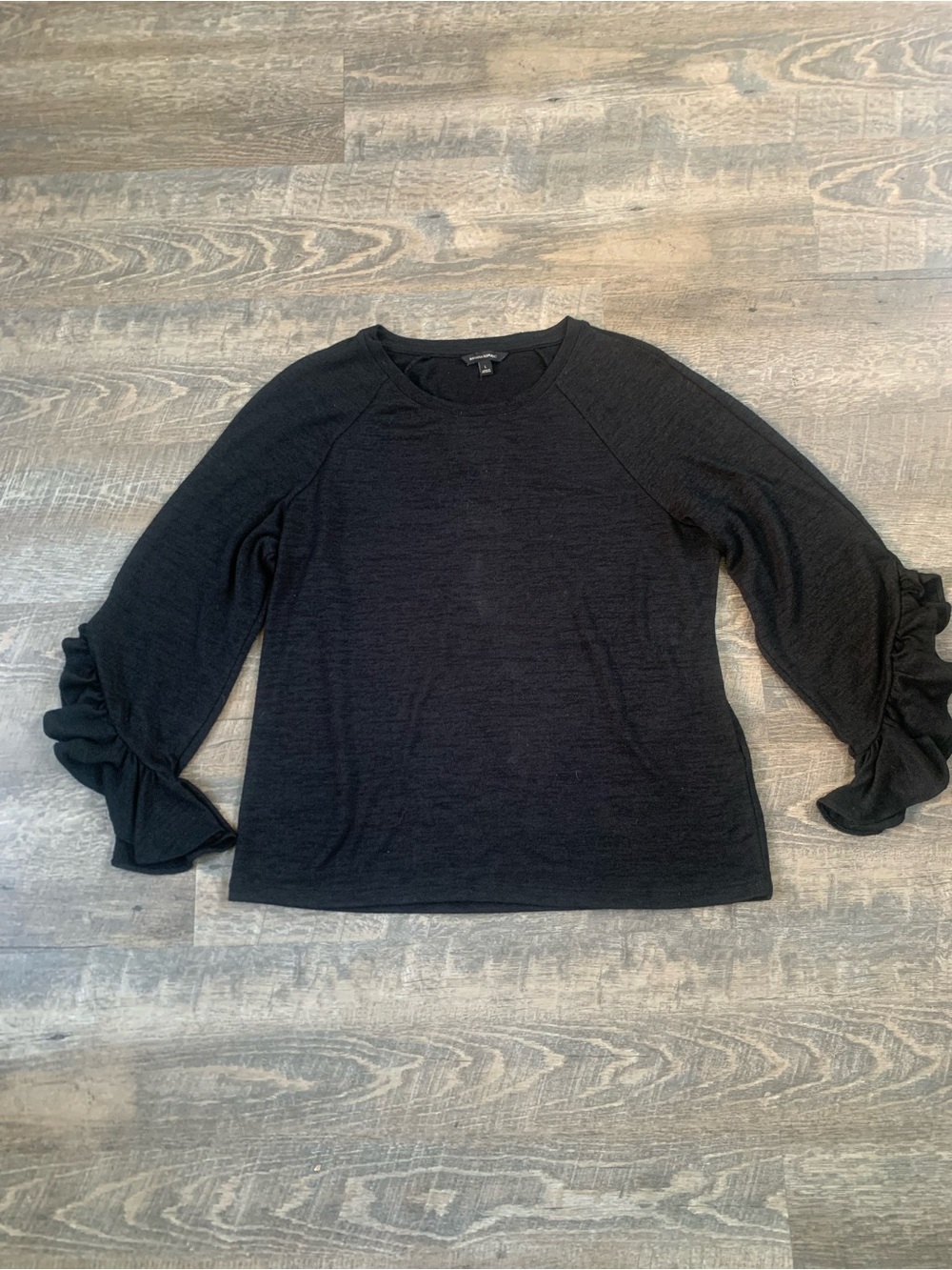 Banana Republic Whimsigoth Workwear Black Ruffle-Sleeve Sweater